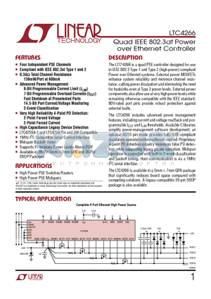 LTC4263 datasheet - Quad IEEE 802.3at Power over Ethernet Controller