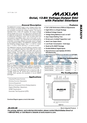 MAX5270 datasheet - Octal, 13-Bit Voltage-Output DAC with Parallel Interface