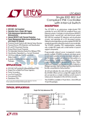 LTC4263CS-PBF datasheet - Single IEEE 802.3af Compliant PSE Controller with Internal Switch