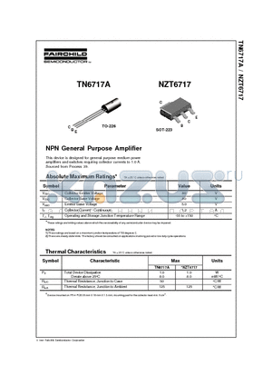 NZT6717 datasheet - NPN General Purpose Amplifier