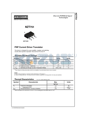 NZT751 datasheet - PNP Current Driver Transistor