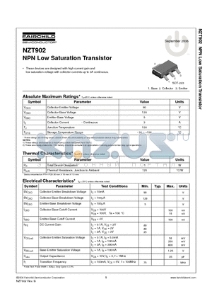 NZT902 datasheet - NPN Low Saturation Transistor