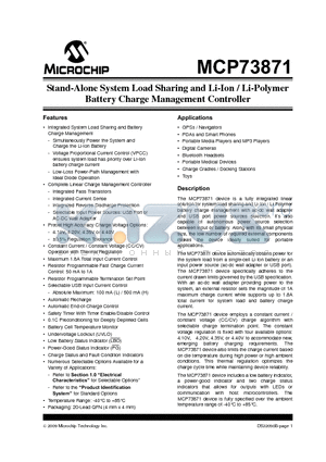 MCP73871 datasheet - Stand-Alone System Load Sharing and Li-Ion / Li-Polymer Battery Charge Management Controller