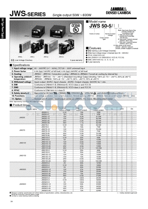 JWS100-5 datasheet - Single output 50W ~ 600W