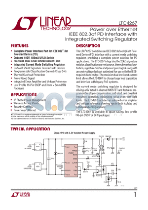 LTC4267CGN datasheet - Power over Ethernet IEEE 802.3af PD Interface with Integrated Switching Regulator