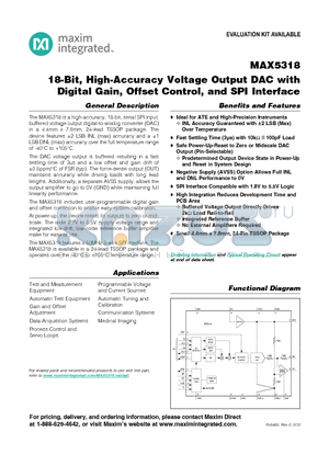 MAX5318 datasheet - 18-Bit, High-Accuracy Voltage Output DAC with Digital Gain, Offset Control, and SPI Interface