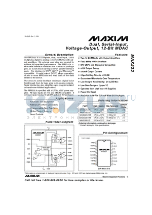 MAX532BMJE datasheet - Dual, Serial-Input, Voltage-Output, 12-Bit MDAC