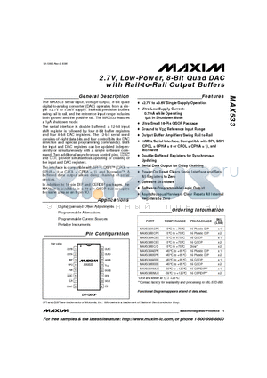 MAX533BCEE datasheet - 2.7V, Low-Power, 8-Bit Quad DAC with Rail-to-Rail Output Buffers