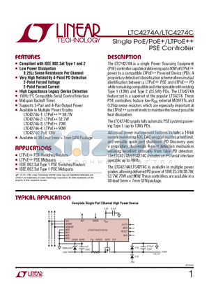 LTC4271 datasheet - Single PoE/PoE/LTPoE PSE Controller