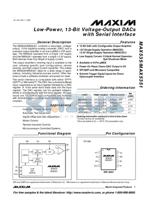 MAX535 datasheet - Low-Power, 13-Bit Voltage-Output DACs with Serial Interface