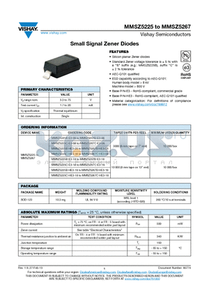MMSZ5265 datasheet - Small Signal Zener Diodes
