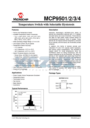 MCP9503 datasheet - Temperature Switch with Selectable Hysteresis