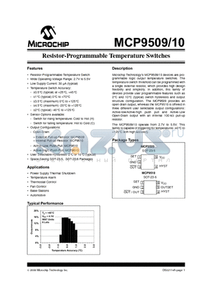 MCP9509 datasheet - Resistor-Programmable Temperature Switches