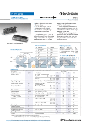 PT6914 datasheet - 12 Watt 5V/3.3V Input Plus to Minus Voltage Converter SLTS113