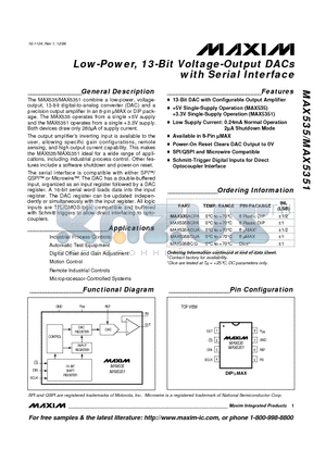 MAX5351BMJA datasheet - Low-Power, 13-Bit Voltage-Output DACs with Serial Interface