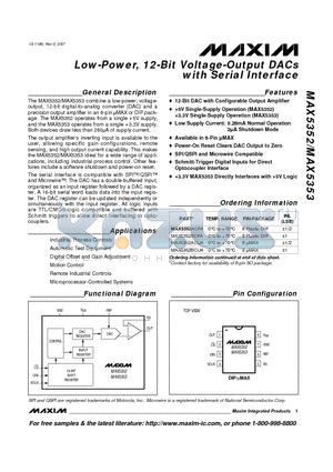 MAX5352ACPA datasheet - Low-Power, 12-Bit Voltage-Output DACs with Serial Interface