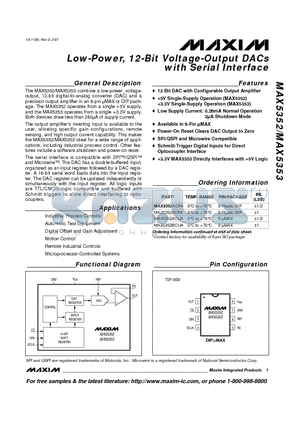 MAX5352ACUA datasheet - Low-Power, 12-Bit Voltage-Output DACs with Serial Interface