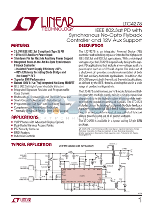 LTC4278CDKDPBF datasheet - IEEE 802.3at PD with Synchronous No-Opto Flyback Controller and 12V Aux Support