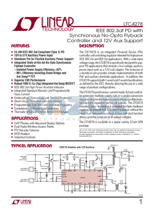 LTC4278IDKD datasheet - IEEE 802.3at PD with Synchronous No-Opto Flyback Controller and 12V Aux Support