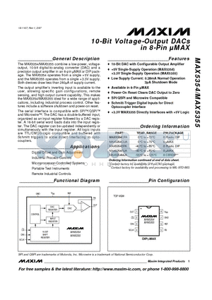 MAX5354EPA datasheet - 10-Bit Voltage-Output DACs in 8-Pin lMAX