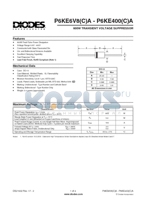 P6KE180A-B datasheet - 600W TRANSIENT VOLTAGE SUPPRESSOR