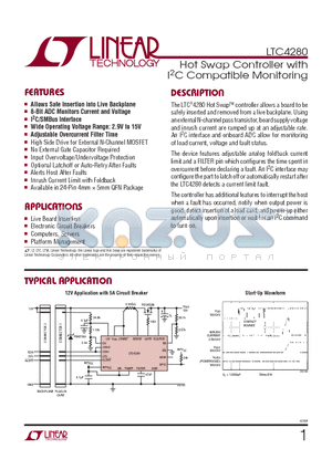 LTC4280CUFD-TRPBF datasheet - Hot Swap Controller with I2C Compatible Monitoring