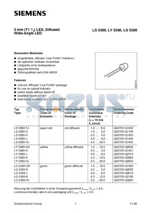 LG5380-H datasheet - 5 mm T1 3/4 LED, Diffused Wide-Angle LED