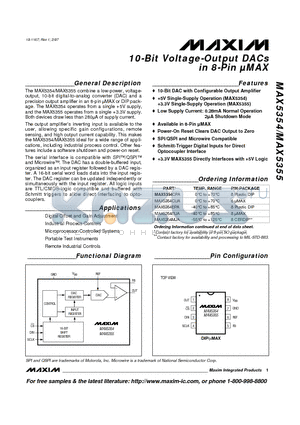 MAX5355EPA datasheet - 10-Bit Voltage-Output DACs in 8-Pin lMAX