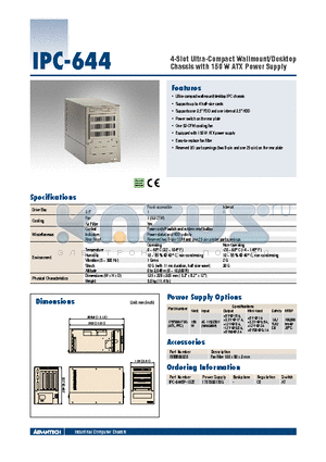 IPC-644 datasheet - 4-Slot Ultra-Compact Wallmount/Desktop Chassis with 150 W ATX Power Supply