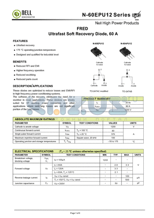 N-60APU12 datasheet - FRED Ultrafast Soft Recovery Diode, 60 A