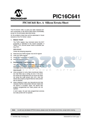 PIC16C641 datasheet - Silicon Errata Sheet