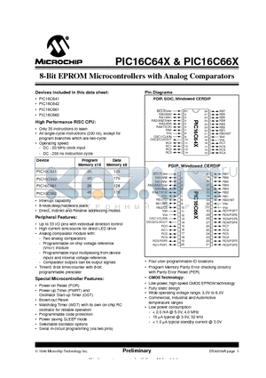 PIC16C641-04/TQ datasheet - 8-Bit EPROM Microcontrollers with Analog Comparators