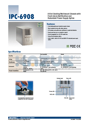 IPC-6908 datasheet - 8-Slot Desktop/Wallmount Chassis with Front Alarm Notification and Redundant Power Supply Option