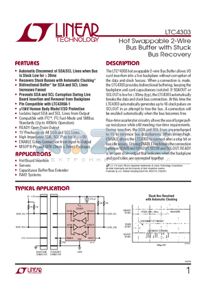 LTC4303CMS8 datasheet - Hot Swappable 2-Wire Bus Buffer with Stuck Bus Recovery