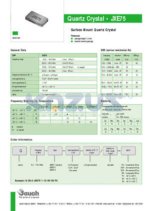 JXE75-2 datasheet - Surface Mount Quartz Crystal