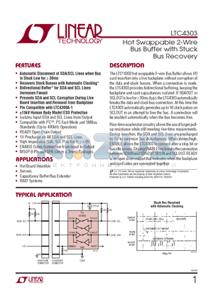 LTC4303IDD datasheet - Hot Swappable 2-Wire Bus Buffer with Stuck Bus Recovery