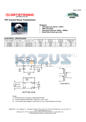 PT74805 datasheet - THT Current Sense Transformers