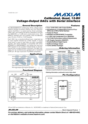 MAX536BCWE datasheet - Calibrated, Quad, 12-Bit Voltage-Output DACs with Serial Interface