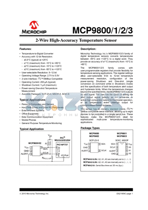 MCP9801A0-M/MS datasheet - 2-Wire High-Accuracy Temperature Sensor