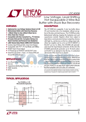 LTC4308CMS8-TRPBF datasheet - Low Voltage, Level Shifting Hot Swappable 2-Wire Bus Buffer with Stuck Bus Recovery