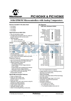 PIC16C641-20E/P datasheet - 8-Bit EPROM Microcontrollers with Analog Comparators