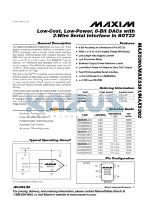 MAX5380-MAX5382 datasheet - Low-Cost, Low-Power, 8-Bit DACs with 2-Wire Serial Interface in SOT23
