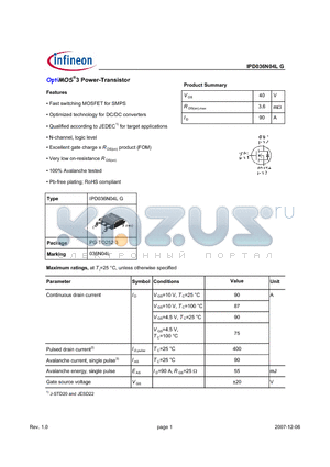 IPD036N04LG datasheet - OptiMOS3 Power-Transistor