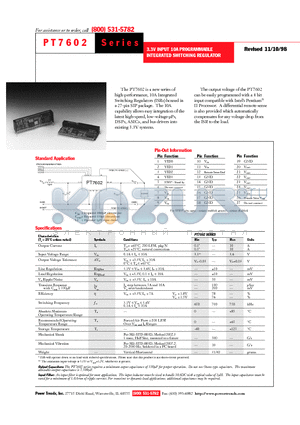 PT7602 datasheet - 3.3V INPUT 10A PROGRAMMABLE INTEGRATED SWITCHING REGULATOR