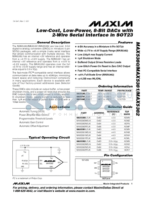 MAX5380PEUK datasheet - Low-Cost, Low-Power, 8-Bit DACs with 2-Wire Serial Interface in SOT23