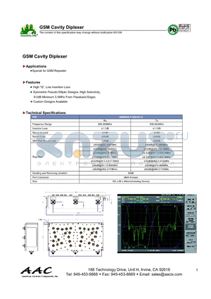 JXMBSG-T-G6-01-C datasheet - GSM Cavity Diplexer