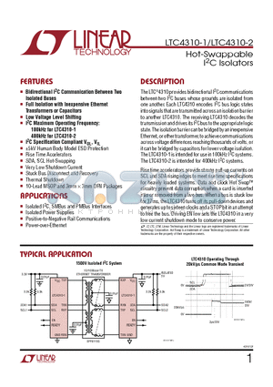 LTC4310IMS-1-PBF datasheet - Hot-Swappable I2C Isolators