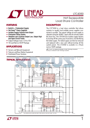 LTC4350CGN datasheet - Hot Swappable Load Share Controller