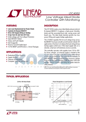 LTC4352CMS-TRPBF datasheet - Low Voltage Ideal Diode Controller with Monitoring