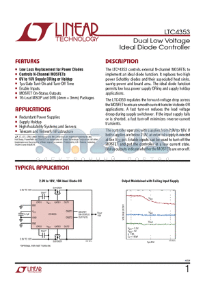 LTC4354 datasheet - Dual Low Voltage Ideal Diode Controller